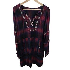 English Factory‎ Dress Womens Small Red Blue Tartan Plaid Embroidered Boho Lined